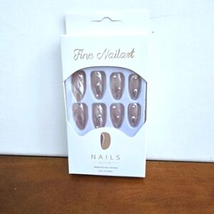 Press On Nails Nude w Silver Swirls with Silver Beads NWT